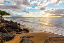 A Calm Sunset Beach View From A Vacation Resort; Kaanapali, Maui, Hawaii, United States Of America