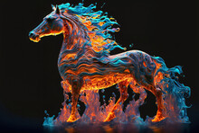 Glass Horse With A Beautiful Golden Mane, 3d Rendering