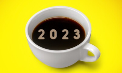 Wall Mural - Greeting new year concept coffee numbers with 2023