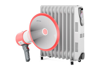Poster - electric oil heater with megaphone, 3d rendering
