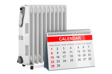 Poster - oil filled heater with desk calendar, 3d rendering