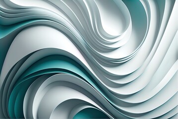 Poster - artful banner in shades of teal blue, gray, and light slate. design for a backdrop that consists of elegantly curving, swirling waves Generative AI