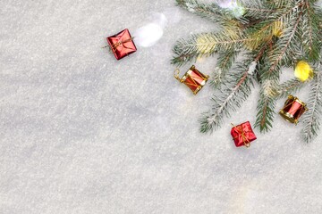 Canvas Print - Christmas composition with branches, decorations on desk