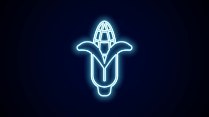 Poster - Glowing neon line Corn icon isolated on black background. 4K Video motion graphic animation