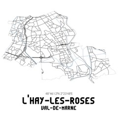  Black and white map of L'Ha�-les-Roses, Val-de-Marne, France.