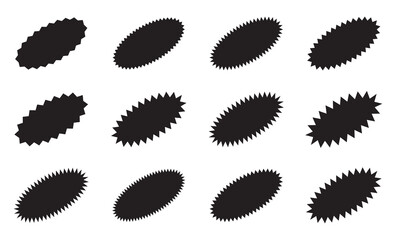 Wall Mural - Oval starburst stickers. Black sunburst badges, isolated star price labels set.