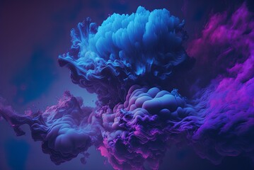 Wall Mural - Clouds in a strange blue and violet abstract. Brushstrokes that brim with emotion. As a fractal backdrop, this is. Generative AI