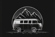 Vintage Camper Van Travel Logo, Camper Garage, Generative Ai Isolated Illustration