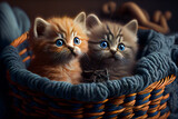 Fototapeta Koty - Kittens In A Basket.  Generative AI.