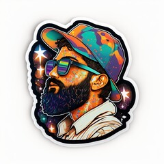 Wall Mural - Human wearing a hat and glasses sticker illustration made with Generative AI