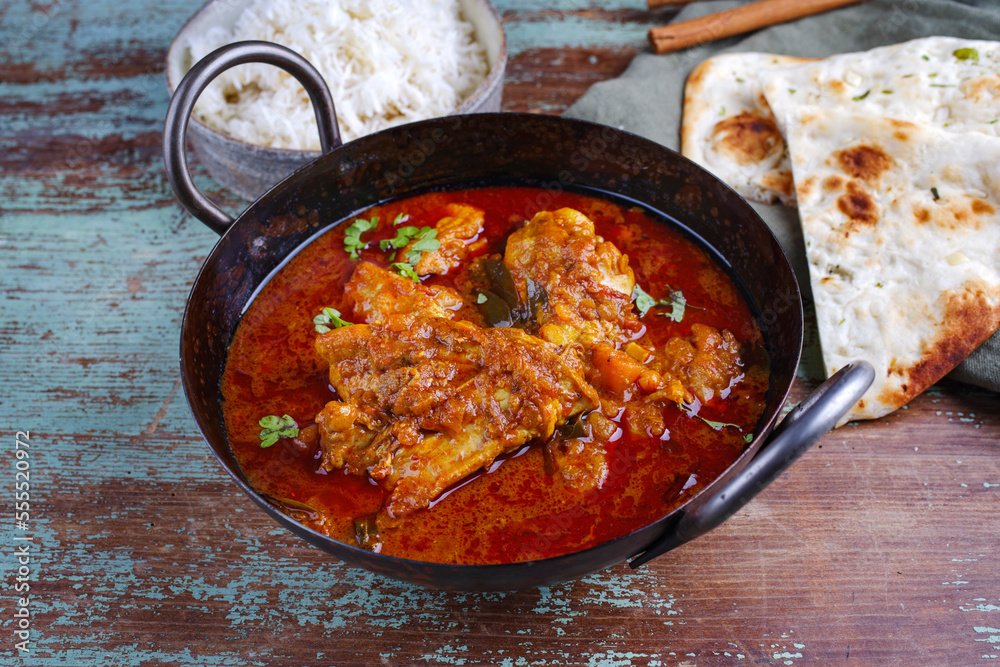 Traditional spicy Indian chicken Madras curry Rogan Josh with ...