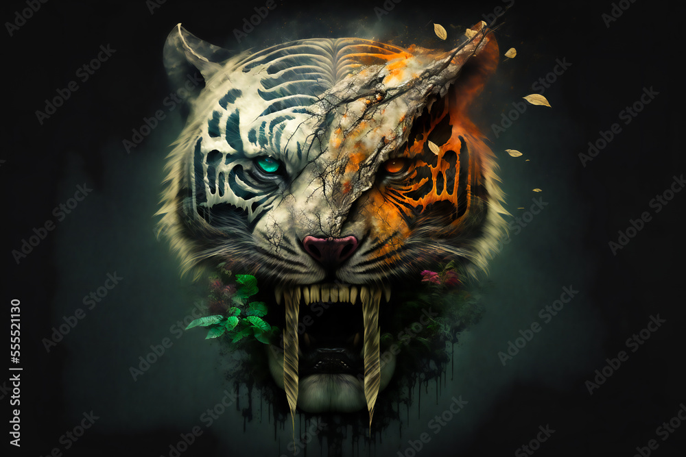 Tiger Skull. Image created with Generative AI technology. Stock ...