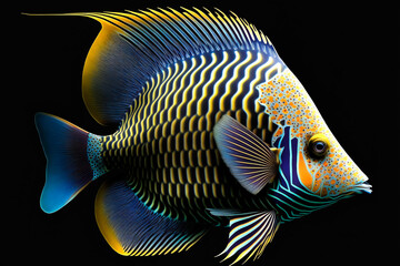 Wall Mural - Beautiful , colorful fisch on  black background.  Image created with Generative AI technology.