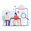 © MVshop - Vector illustration of job interview. Cartoon scene with the guy who showed up for job interviews or to get into an elite college on white background.