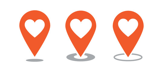 Aufkleber - Set icons map pin icon, location pin vector icon, map pointer with heart icon.