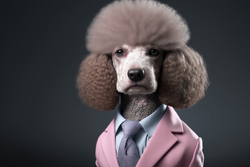 Wall Mural - a poodle in a pink suit , ai generated