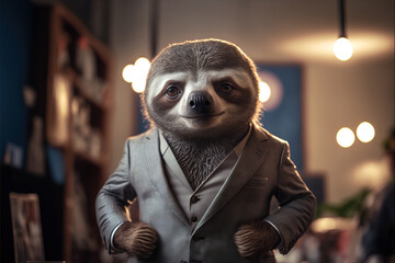 Wall Mural - a sloth in a suit , ai generated