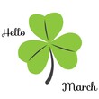 Digitally generated image of hello march text banner and clover icon against white background