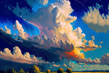 Fototapete - Lovely Cloudy Acrylic Painting with Powerful Expression Generative AI