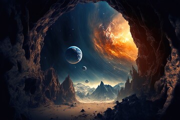 Wall Mural - a fresh vista of outer space. Scientific Method Is a Secret. Locating Planets in Deep Space. Generative AI