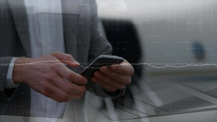 Poster - Animation of data processing over caucasian businessman using smartphone