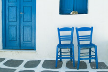 Chairs Outside House, Mykonos Town, Mykonos, Cyclades Islands, Greece