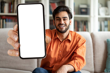 Aufkleber - Handsome arab guy showing phone with empty screen, mockup