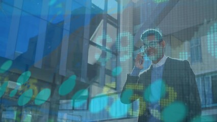 Poster - Animation of data processing over biracial businessman talking on smartphone