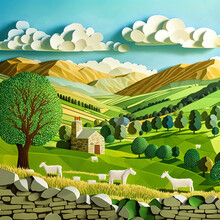 Papercraft Art - Green Fields & Landscapes Of Yorkshire, England