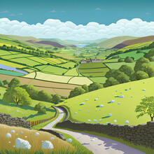 Papercraft Art - Green Fields & Landscapes Of Yorkshire, England
