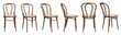 Collection of old, wooden chairs isolated on transparent background. 3D render. 3D illustration.