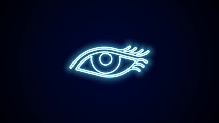 Wall Mural - Glowing neon line Beautiful woman eye icon isolated on black background. 4K Video motion graphic animation