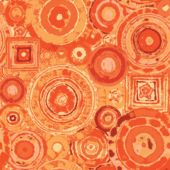 Poster - seamless abstract pattern of geometric shapes, circles and squares imitating embroidery or tapestry. Repeating vector background. Suitable for wallpaper, wrapping paper or fabric design