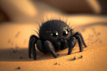 Adorable Black Spider (Micro Image). Generative AI