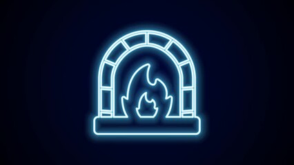 Canvas Print - Glowing neon line Blacksmith oven icon isolated on black background. 4K Video motion graphic animation