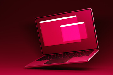 Poster - 3d illustration, close up of the realistic  laptop with a search window on magenta  background