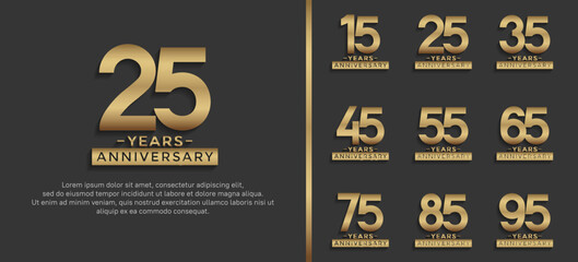 set of anniversary logo style golden color on black background for celebration