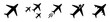 © Frank - Conjunto de iconos de siluetas negras de avión. Despegar, equipo de aviones. avión dañado o descompuesto. Ilustración vectorial