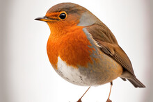 White Background With An Isolated Robin (Erithacus Rubecula) Image. Generative AI