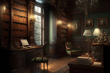 Old, Classically Styled Library Room. Generative AI