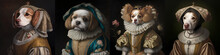 Renaissance Dogs. [Digital Art Painting, Sci-Fi Fantasy Horror Background, Graphic Novel, Postcard, Or Product Image]