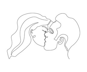 Wall Mural - the kiss of a man and a woman hand-drawn, monoline, one line art