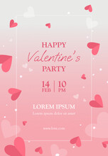 Cute Valentines Day Party Poster With Pink Hearts