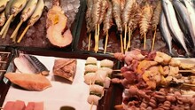 Various Types Of The Famous Sea Food For Sale In A Shop.