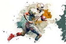 4K Resolution Or Higher, Artistic Clipart Of A Football Player Doing Football, Watercolor
