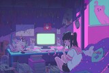 Fototapeta Uliczki - 4K resolution or higher, anime girl, kawaii lo-fi scene. Generative AI Technology