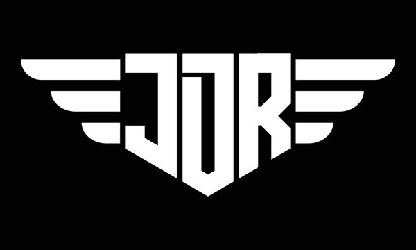 JDR three letter logo, creative wings shape logo design vector template. letter mark, wordmark, monogram symbol on black & white.	