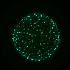 Poster - Sphere made up of points and lines. Network connection structure. Big data visualization. 3D rendering.