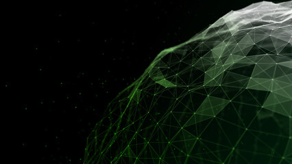 Aufkleber - Futuristic wave with lines and dots. Abstract background with a dynamic wave. Particle placement with hanging dots in space. Large data background. 3d rendering.