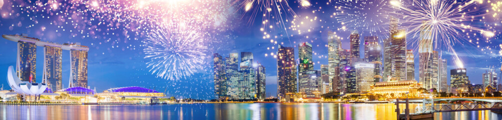 Poster - fireworks display over Singapore happy new year